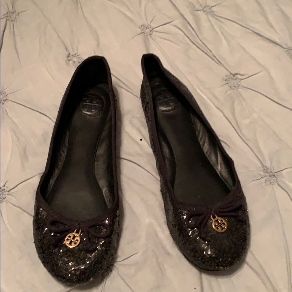 Black glitter Tory Burch flats